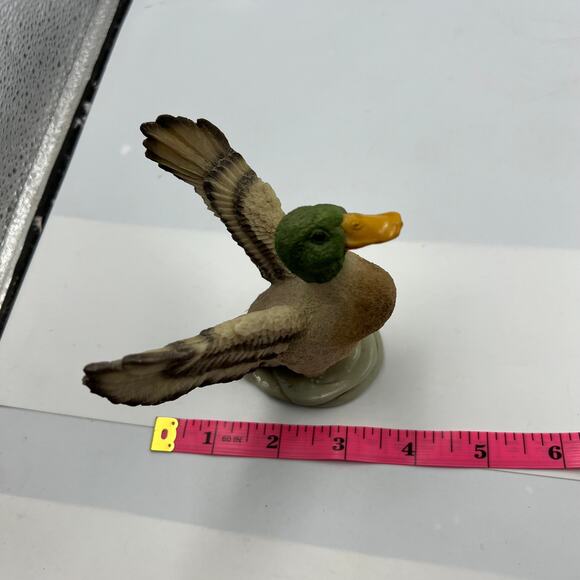 Vintage HTF Stone Critters Resin Mallard Duck 4" Figurine 1990 Open Wings Flight - Picture 4 of 12